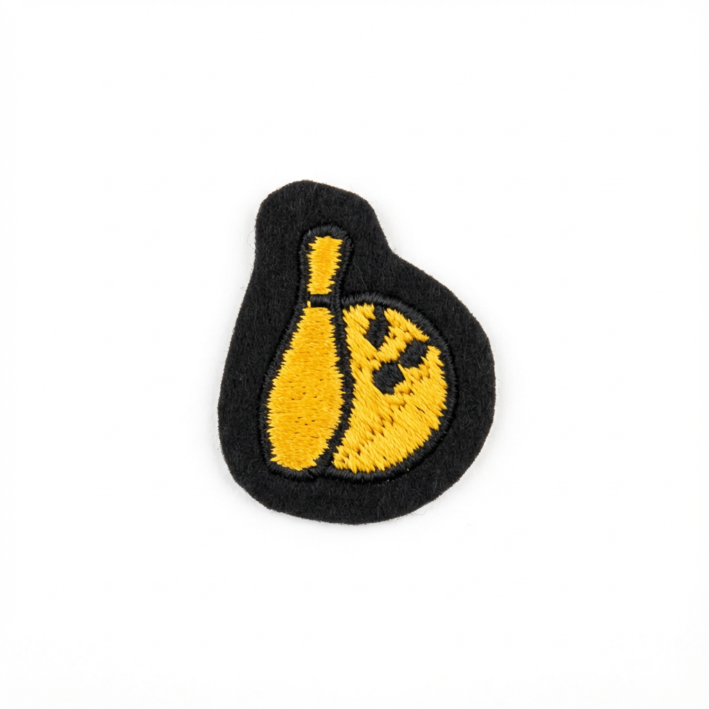 Black and yellow patch with a design on a white background
